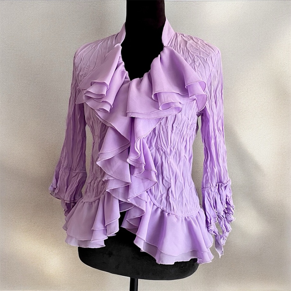Lilac Purple Ruffle Buttoned Blouse